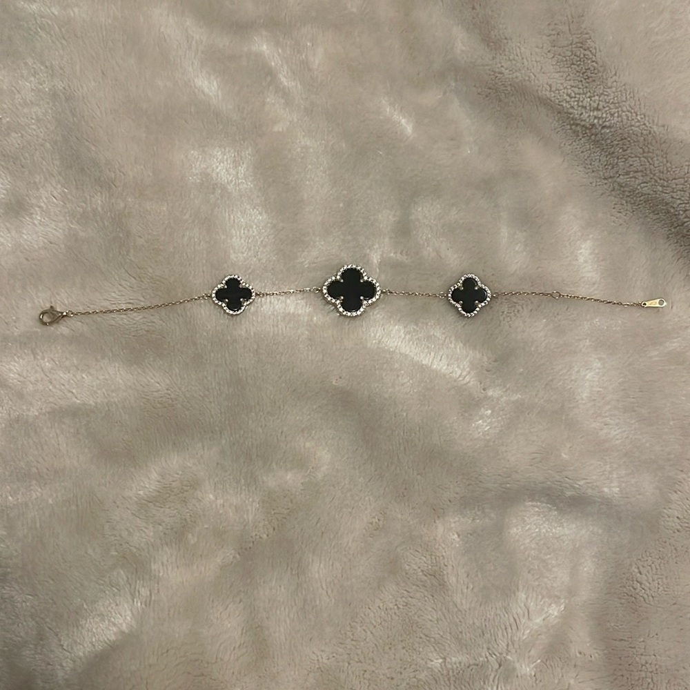 Rachel Zoe | Onxy Black Clover 18K Gold Plated Sterling Silver Bracelet